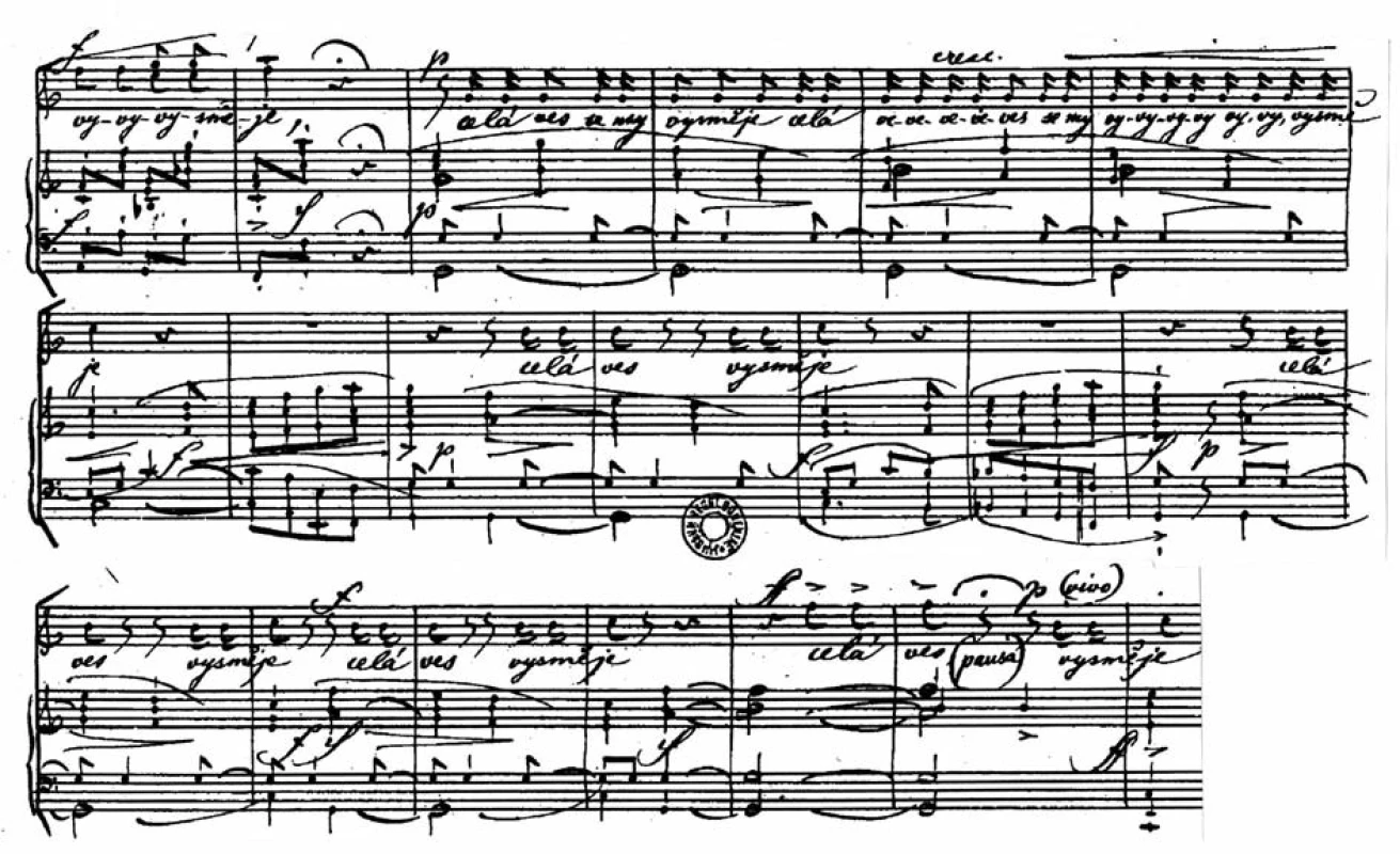 Dva těžké tonoklony podmalované Vaškovou „vnitřní řečí“ ve zpěvném doprovodu orchestru a závěrečné mnohotné uvolněné opakování (podrobný popis v textu).